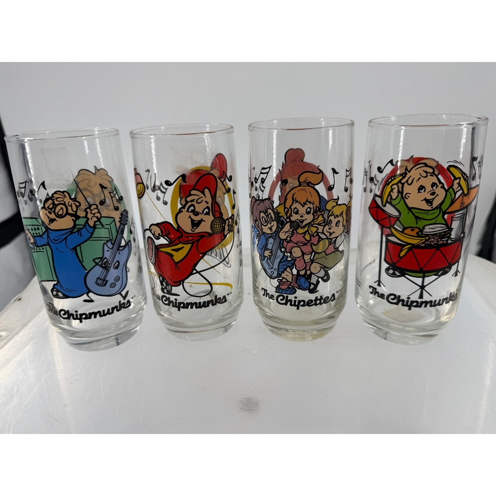 Vintage 1985 Alvin & The Chipmunks Chipettes Glasses Set of 4 Bagdasarian